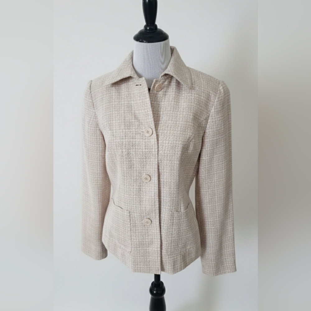 Cream Herringbone Blazer by Together - Picture 2 of 5